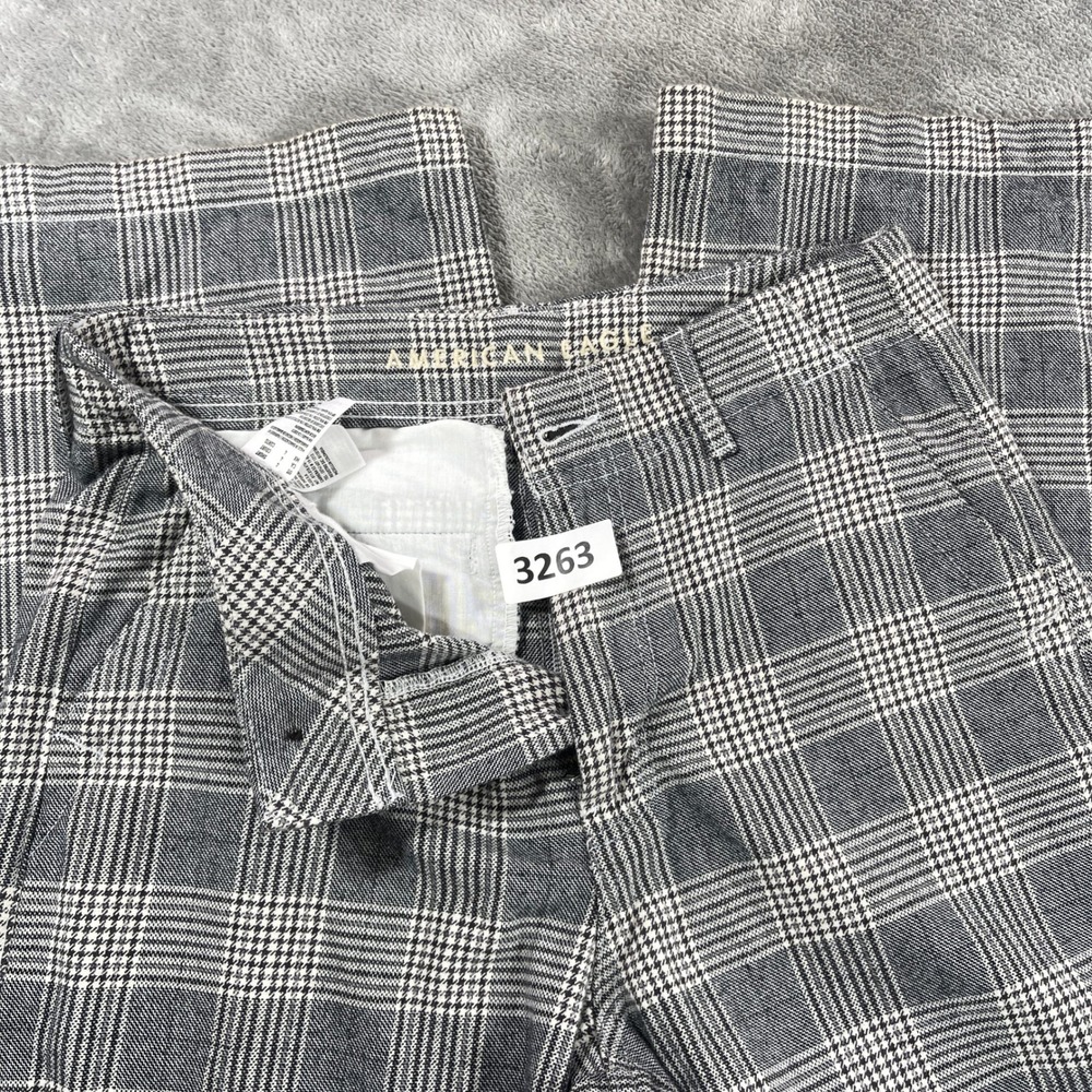 American Eagle Trousers Womens 4 Grey Plaid Wide Leg High Rise Glen Check‎ Pants
